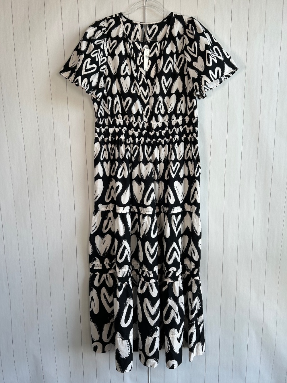 Anthropologie size L Somerset maxi dress black heart print cotton tiered NEW